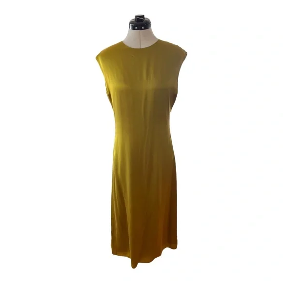 Theory Women's Cap Sleeve Dress in Washed Satin - Yellow - 6